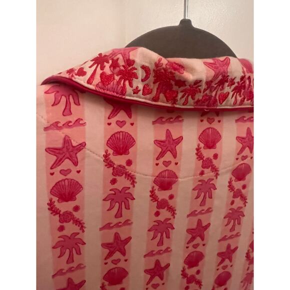 Pink Palm Puff Pajama Top Blush Bay XL Short Sleeve Button Down Embroidery Sleep - Picture 9 of 9